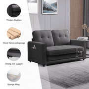 BALUS Loveseat Sleeper Sofa, 55.5*84.5 Convertible Futon Sofa Bed with Pull out Couch, Folding couch bed, Linen, Dark Gray
