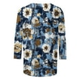 thumbnail image 5 of DDAPJ pyju 3/4 Length Sleeve Womens Tops Boho Floral Graphic Tees Loose Fit Crewneck Pullover Blouses Ofertas relámpago Blue S, 5 of 6