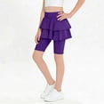 thumbnail image 2 of lcziwo Girls Skirts with Leggings Stretchy Elastic High Waisted Skorts Kids Solid Color Knee Length Skirted Legging Back to School Uniform Purple, 2 of 8