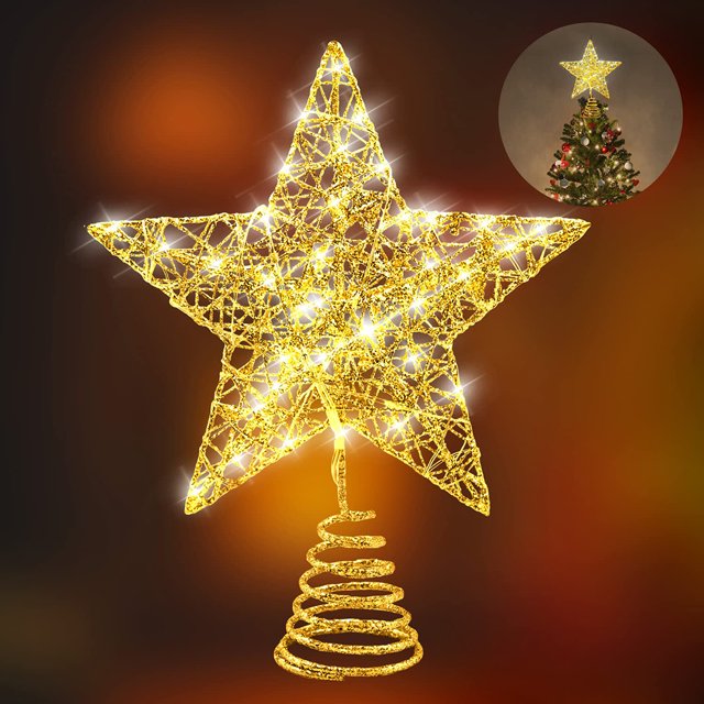 Adornos de estrella para árbol de Navidad con luces LED de hadas, decoración de Navidad