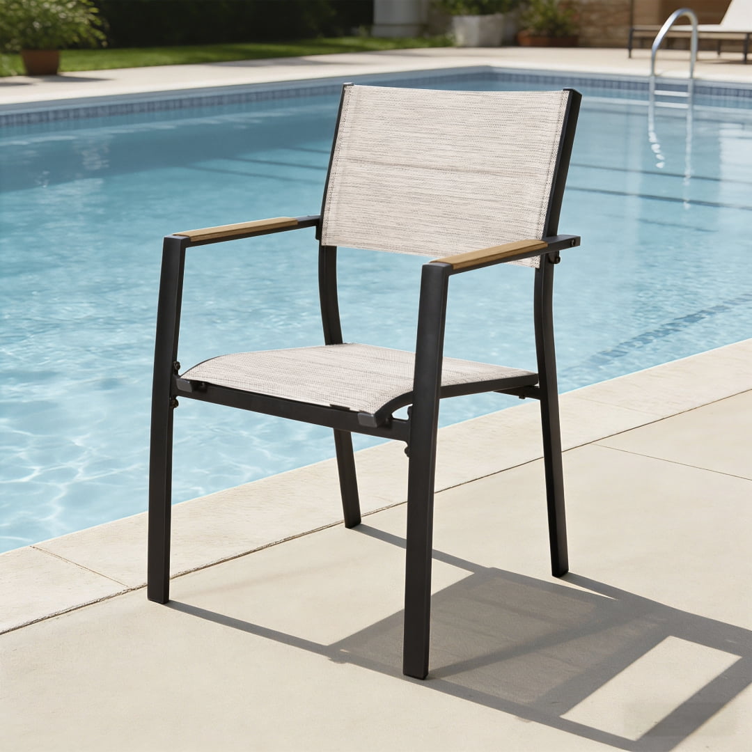 2-Piece Outdoor Patio Dining Chairs, Large Aluminum Frame Stackable Armchairs (Weight Capacity 275 lbs), Teak