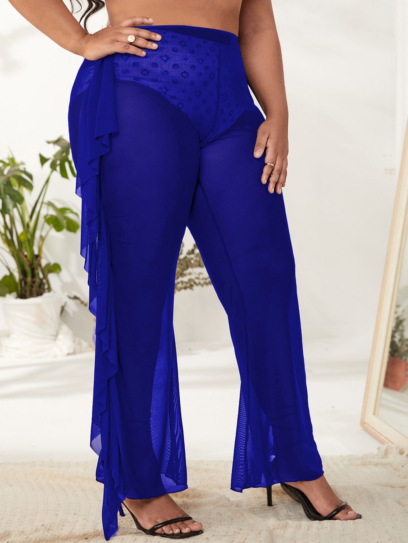 Plain Ruffle Sheer Mesh Cover 