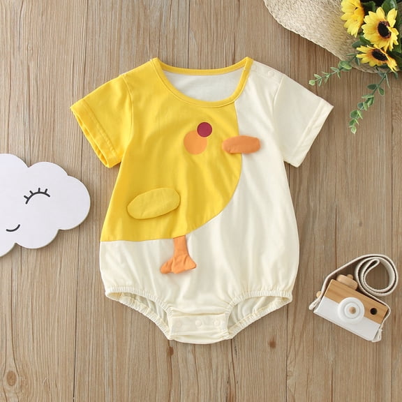 Newborn Onesies Boy Infant Boys Girls Short Sleeve Duck Cartoon Print Romper Baby Romper Yellow 3-6 Months