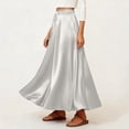 thumbnail image 4 of LWavelet Women Satin Flared Midi Skirt Elastic Drawstring Waist Elegant Evening Wedding Guest Skirt White 2XL, 4 of 6