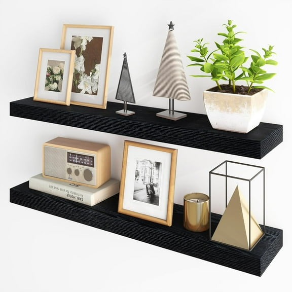 Floating Shelves for Wall, 36Inch Floating Shelves Set of 2, Hanging Shelf with Invisible Brackets, Bathroom Shelves for Living Room, Bedroom, Kitchen- Black