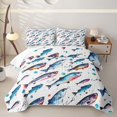 thumbnail image 2 of Feelyou Ink Splash Fish Twin Quilt Set for Boys Girls, Hook Ocean Animal Twin Coverlet Set, White Blue, 2pcs, 2 of 7