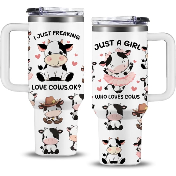 Cow Gifts for Girls/Women, 40oz Cow Tumbler with Lid and Straw, Birthday Gifts for Cow Lovers, Cow Themed Gifts for Cow Stuff, Just a Girl Who Loves Cows Cup