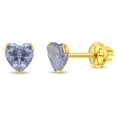 thumbnail image 1 of 14k Yellow Gold Girls Simulated Alexandrite Birthstone Heart Screw Back Earrings, 1 of 6