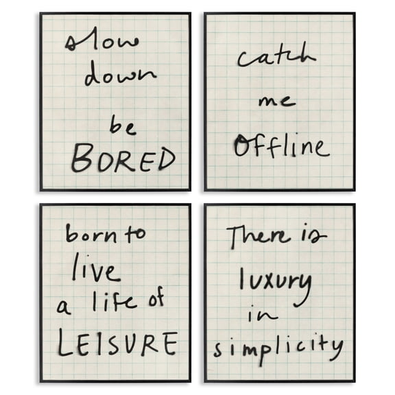 Stupell Industries Bored Scrawl Sayings 4 Piece Black Framed Giclee Art Set, design by Victoria Barnes