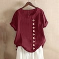 thumbnail image 1 of DPTALR Women Casual Plus Size O-Neck Printed Loose Button Tunic Shirt Blouse Tops, 1 of 4