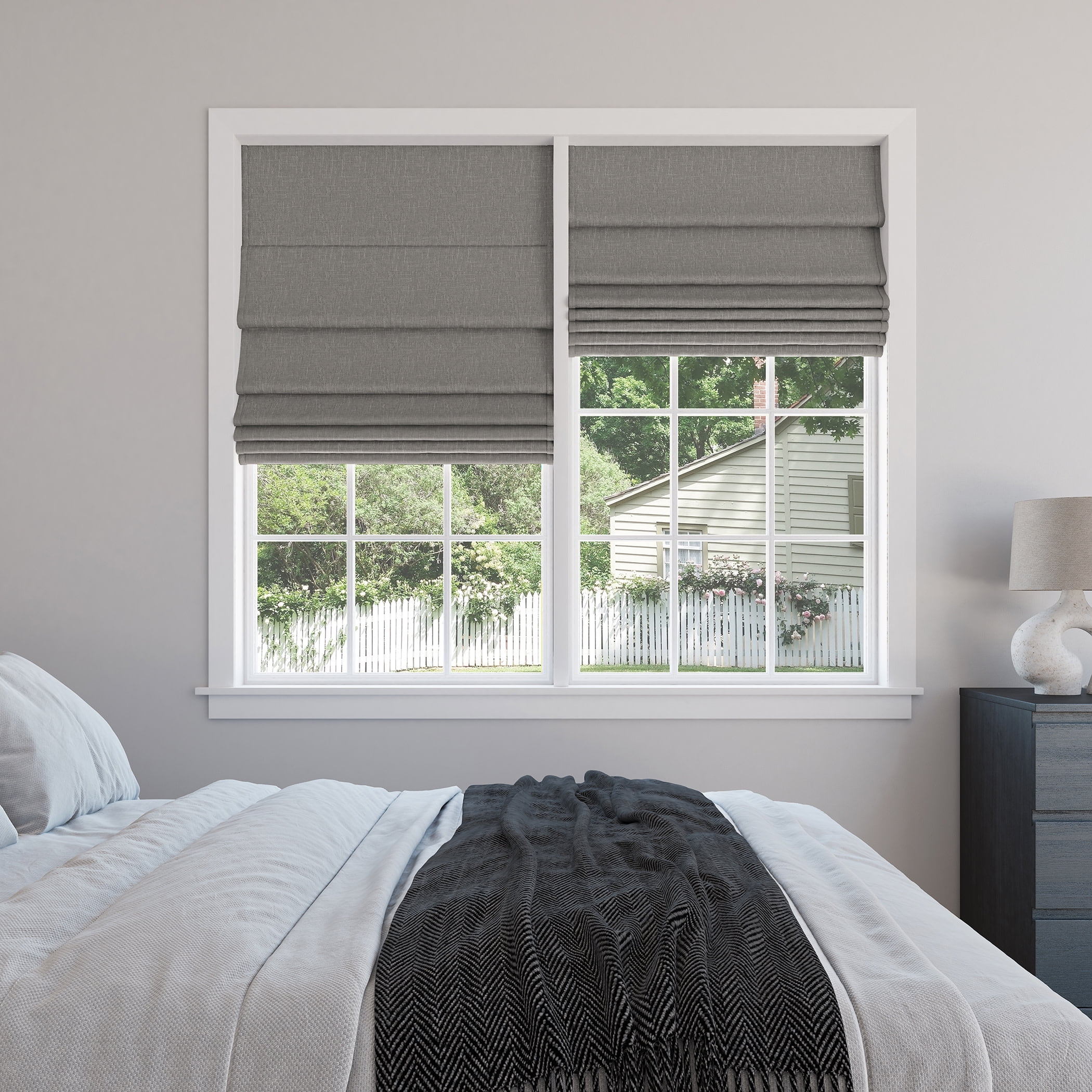 Sun Zero Pryer 1-Piece Textured 100% Blackout Cordless Roman Shade, 39"X64", Steel Gray