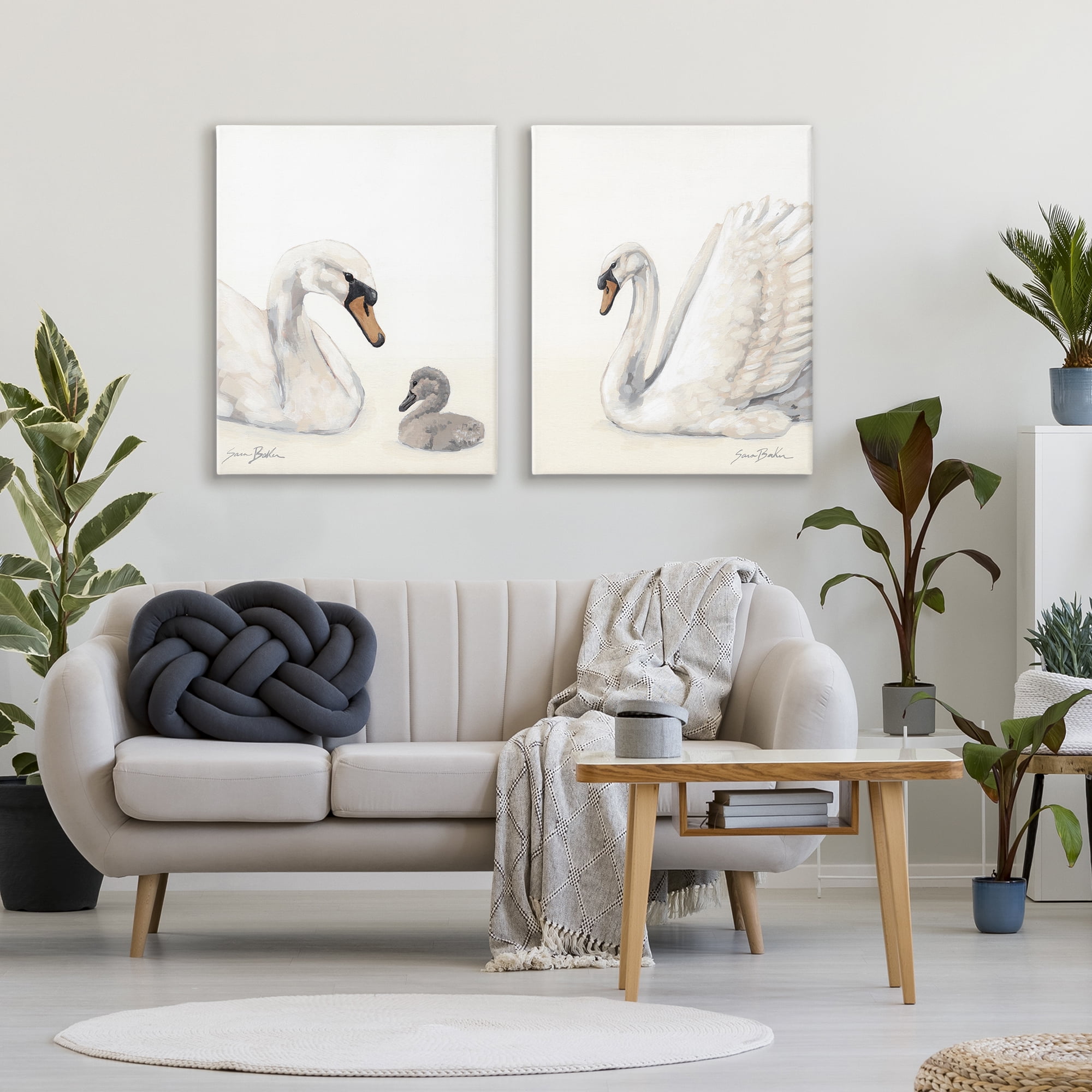 Stupell Industries Graceful Swan & Cygnet 2 Piece Canvas Wall Art Set, design by Sara Baker