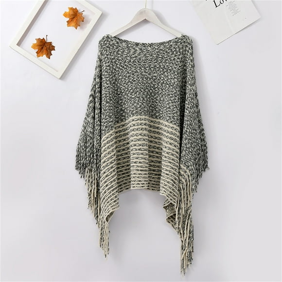 GZWYHT Shawl Wraps,Shawl Women Off Shoulder Splice Poncho With Tassels Knitted Shawl Scarf Fringed Wraps Pashminas Sweater Pullover Cape Gifts For Women Sweater Tassel Hem Shawl Wrap Cloak A