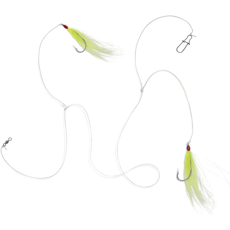 Uncle Mos Tackle - Fluke Flounder Ocean Fishing Rigs Hi/Lo Hey Now Rig Bucktail Teaser Hook for Saltwater Size 5/0 Hook - 40lb Heavy Duty Mono 3ft