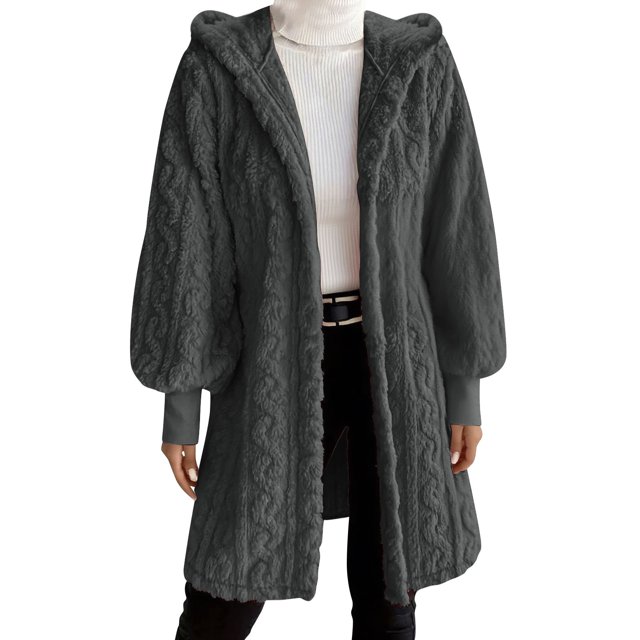 Abrigos y chaquetas casuales con capucha de manga larga para mujer Abrigos peludos con capucha de manga larga con bolsillos Suéteres de descanso Chaquetas de invierno Abrigos para mujer