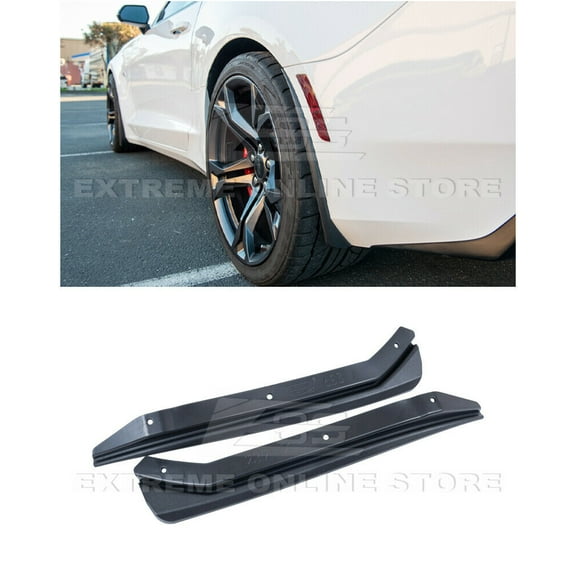 Replacement For 2016-Present Chevrolet Camaro ALL Models | GM Factory Extended Style ABS Plastic TEXTURE BLACK Rear Mud Flaps Splash Guard Pair