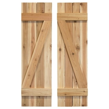14 in. x 36 in. Z Unfinished Board & Batten Shutters Pair