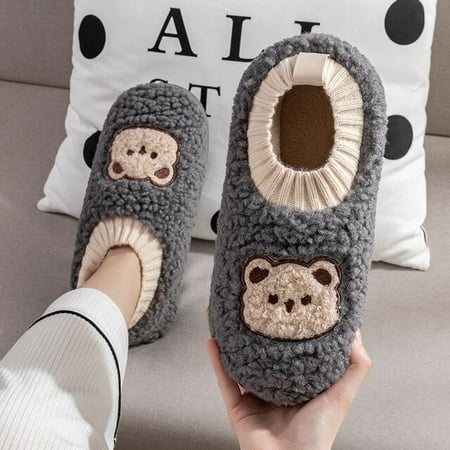 

CoCopeanut Plush Warm Lovely Bear Design Household Non-slip Cotton Women Slippers 2022 winter Home Boots Winter Couple Cotton Shoes Leisure