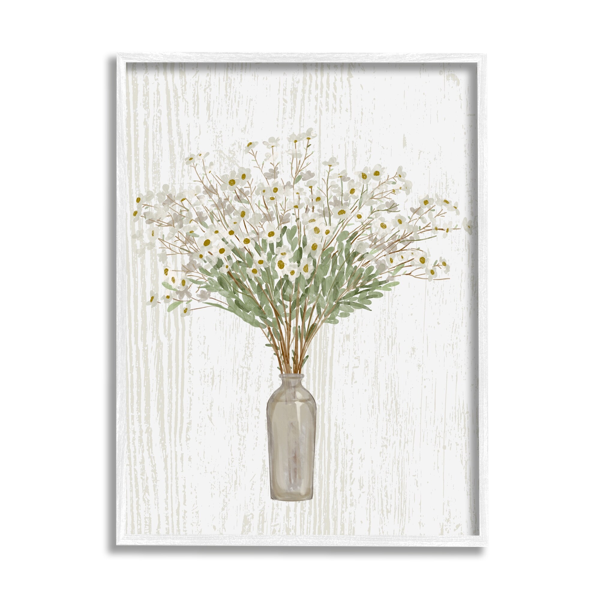 Stupell Industries Country Wildflower Blooms Arrangement Rustic Plank Pattern Graphic Art White Framed Art Print Wall Art, Design by Ziwei Li