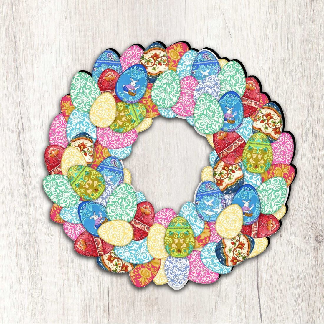 Designocracy 8185310-2M 12 x 9 in. Easter Eggs Holiday Door Wreath Easter Spring Decor