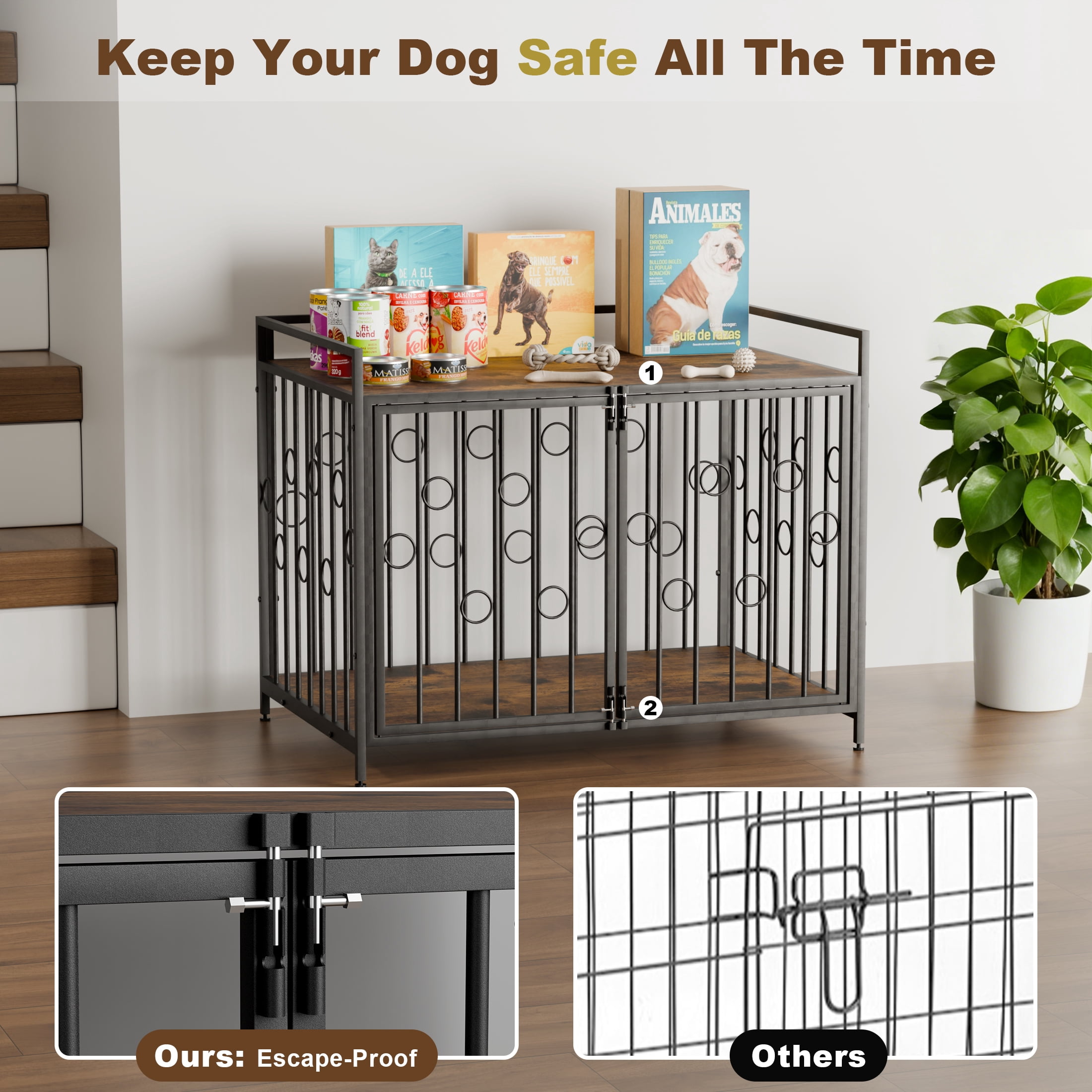 TIME RAY Dog Crate Furniture for Small Dog with Double-Doors , Dog Kennel Indoor Decorative Pet House Dog Cage Table, Brown
