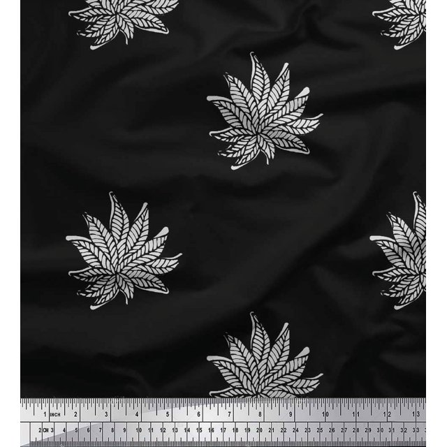Soimoi Moss Georgette Fabric Leaves Block Print Fabric by The Yard 42 Inch Wide