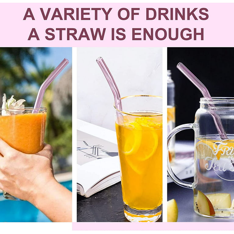 4 Pack Reusable Glass Straw, 8''x8 mm, Including 2 Straight and 2 Bent  Drinking Straws with 1 Cleaning Brush- Perfect For Smoothies, Tea, Juice