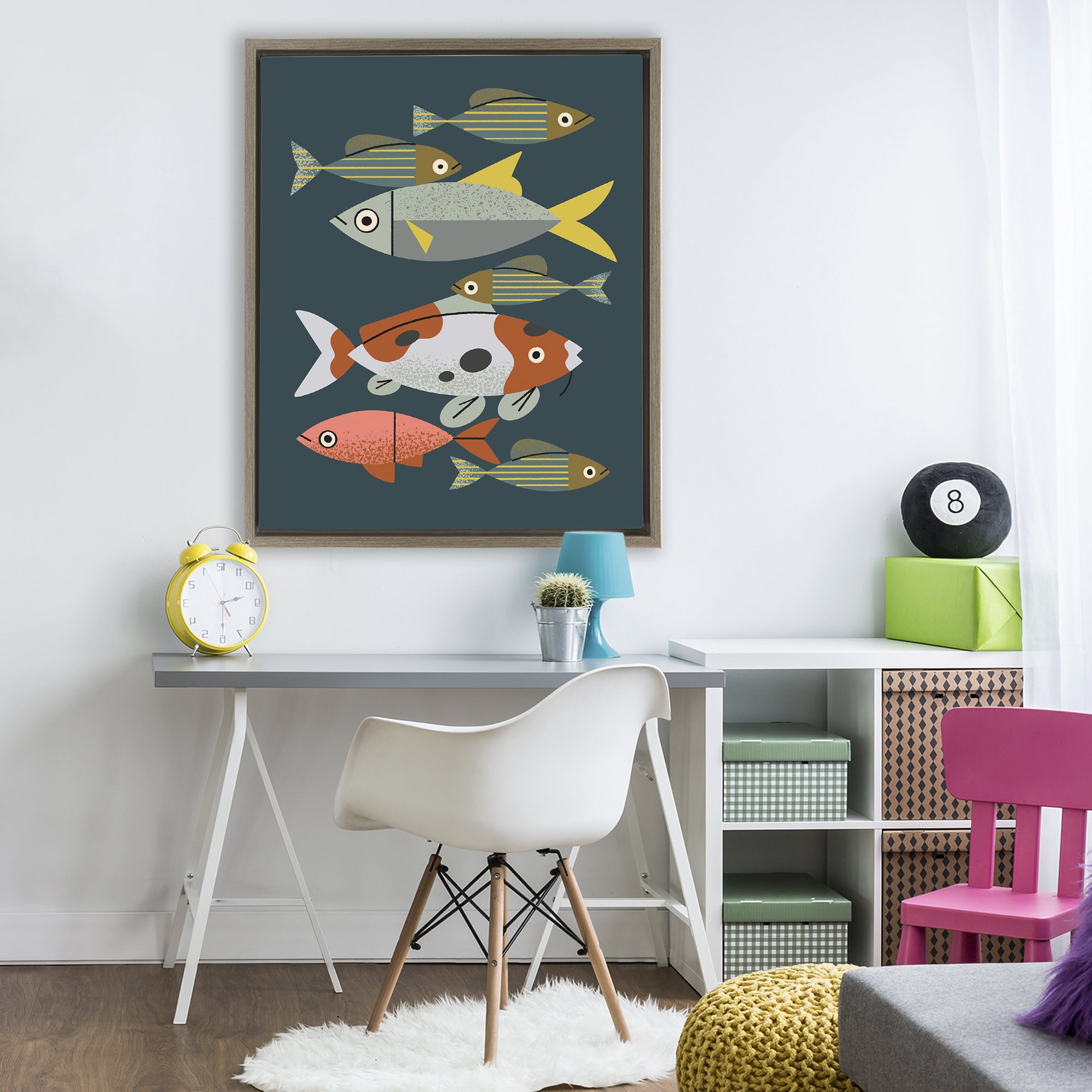 Stupell Industries Midcentury Pond Fishes Brown Framed Floater Canvas Wall Art, design by Renea L. Thull