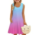 thumbnail image 7 of LTTVQM Spring Dresses for Toddlers Girls Size 5-6 Sleeveless Gradient Sundresses Vacation Round Neck Tank Dress Holiday Cover Up Dresses with Pockets Light Blue 5-6, 7 of 7