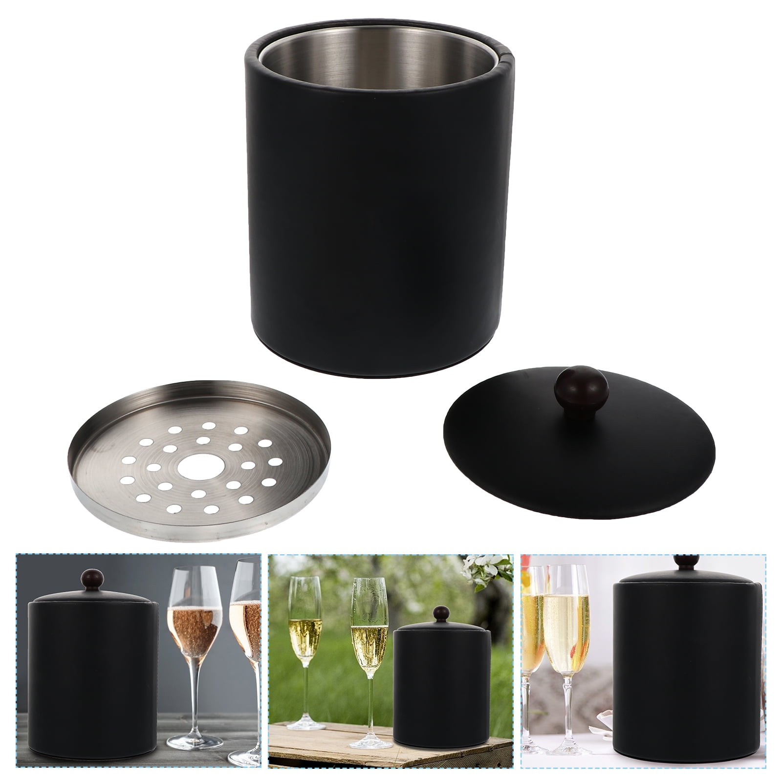 OUNONA Sturdy Ice Bucket for Storage Use Made of Stainless Steel Black Color Fits Various Occasions 1PC