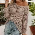 thumbnail image 2 of Women's Lightweight Hollow Out Knit Beach Cover Up Long Sleeve Casual Loose Fit Summer T-Shirt For Outing Oversized T-shirts Short Sleeve Crewneck Casual Tops, 2 of 6