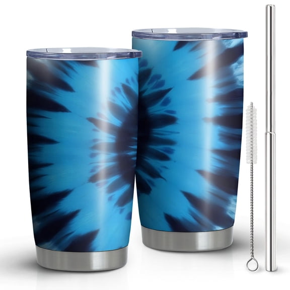 20oz Tumblers Blue Tie Dye Spiral Pattern Stainless Steel Vacuum Insulated Double Wall Travel Tumbler Cups Mug with Lid and Straw,Cleaning Brush for Cold & Hot Drinks