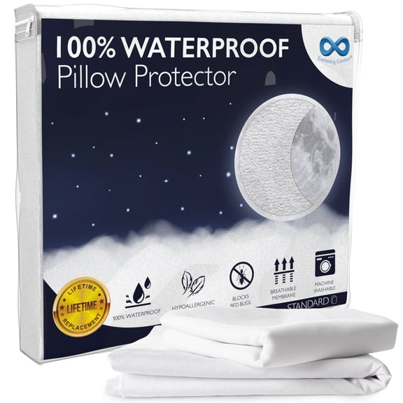 Everlasting Comfort Pillow Protectors, Standard - Waterproof, Zippered, Hypoallergenic (2 Count)