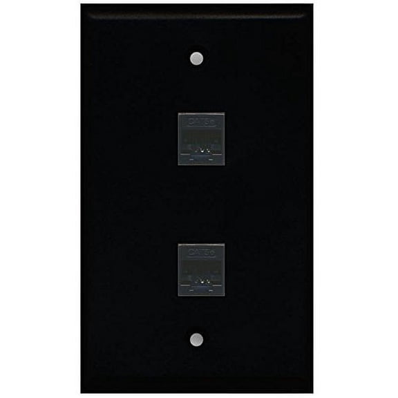 RiteAV Black 2 x Cat5e Ethernet RJ45 LAN Wall Plate Flat