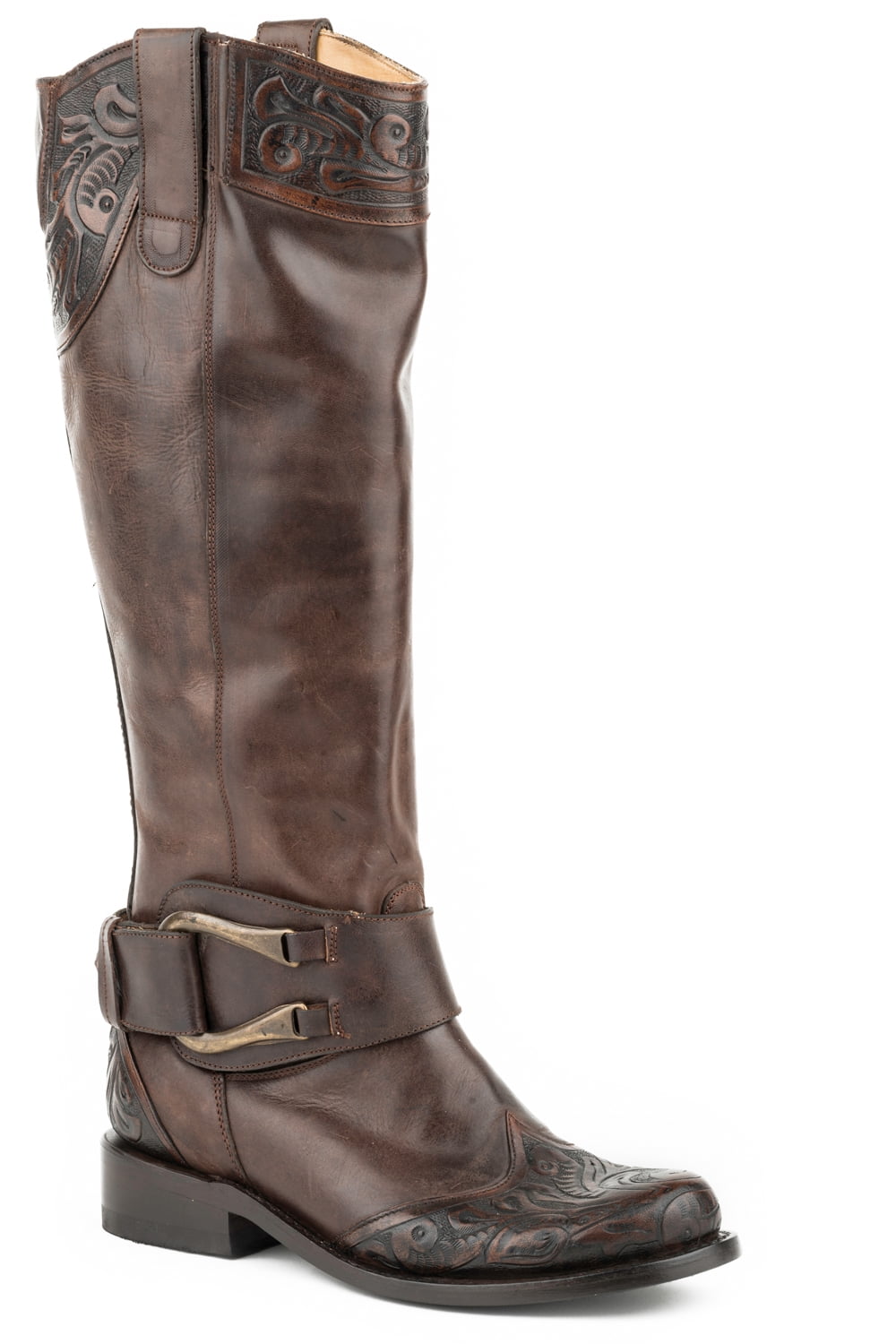 Stetson Paisley Ladies Brown Leather 16in Tooled Buckle Boots 8 ...