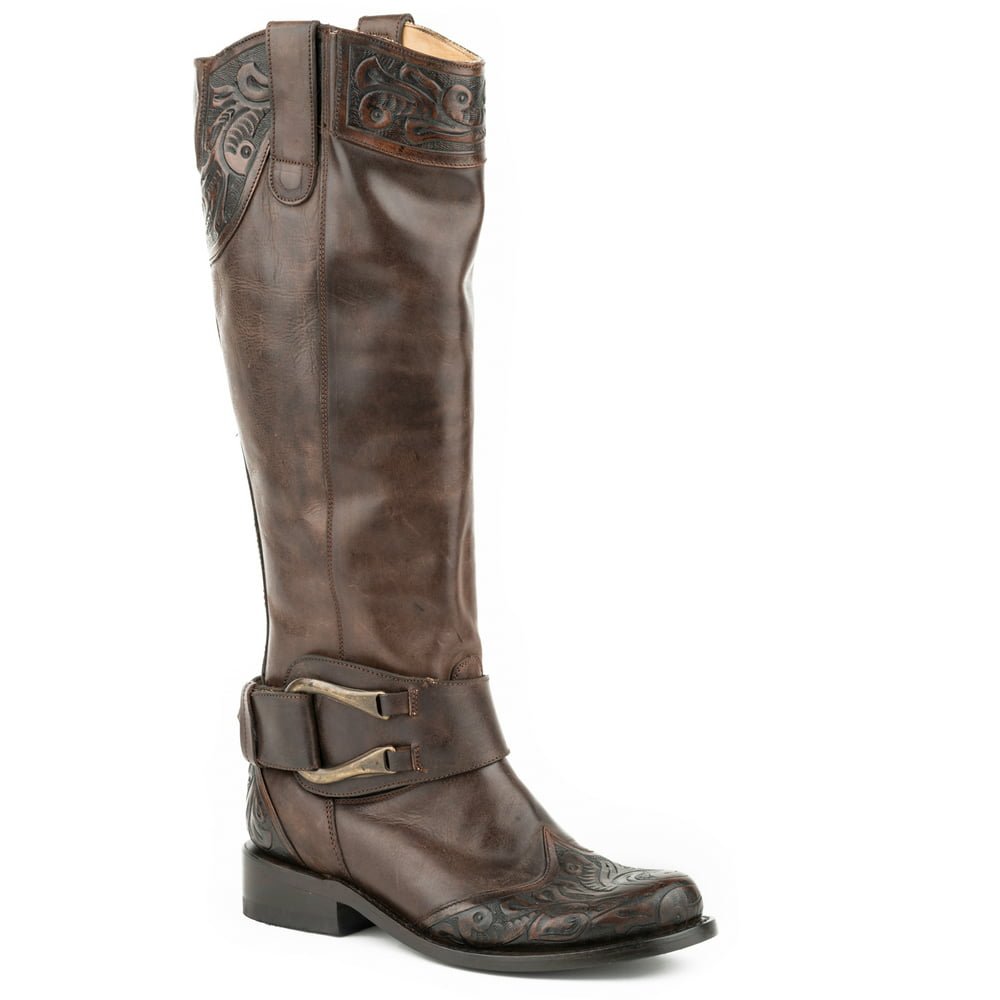 Stetson - Stetson Paisley Ladies Brown Leather 16in Tooled Buckle Boots ...