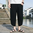 thumbnail image 3 of Bcfgryg Mens Solid Color Loose Cotton And Linen Cropped Trousers Plus Size Fashionable Casual Sports Pants Men’s Pants, 3 of 4