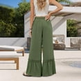 thumbnail image 4 of Beach Pants for Women Wide Leg Boho Pants with Pockets Palazzo High Waisted Vacation Trousers Lace Flowy Summer Outfits, 4 of 7
