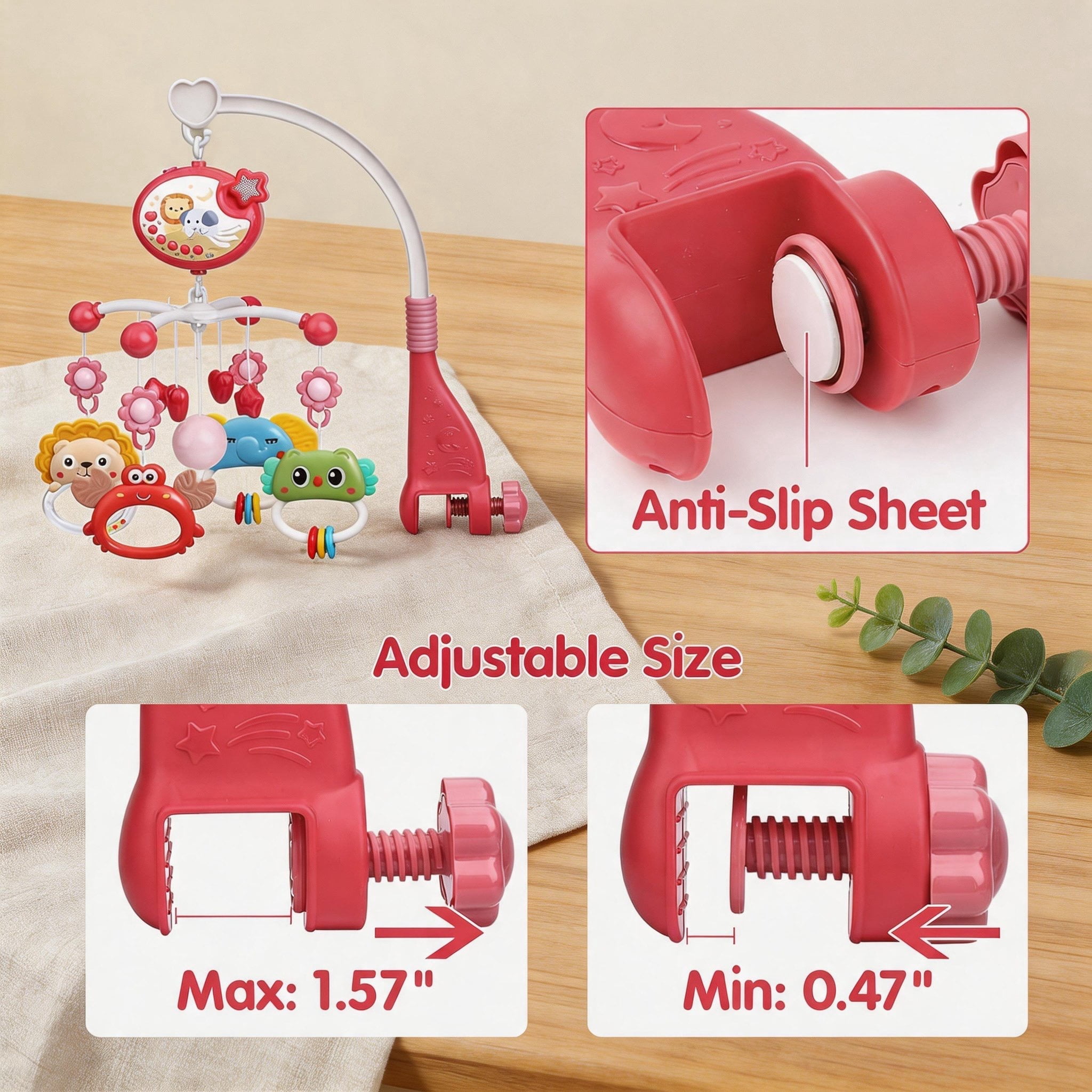 Crib Mobile with Timing Function & 400+ Lullabies for Babies with Animal Rattle Teether