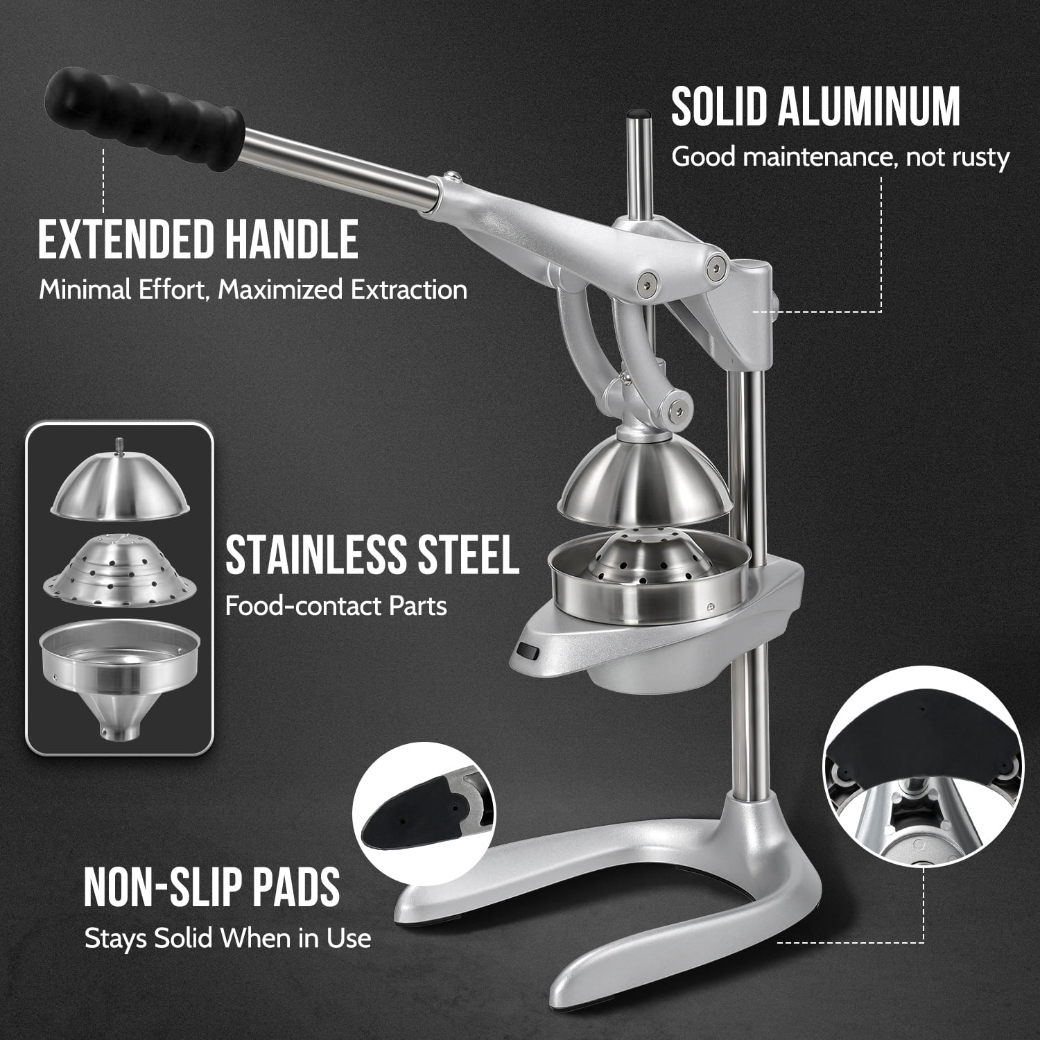 Sopito manual juicer press, Effortless Cast Iron Juicer Professional Stainless Steel Juicer for Fresh Lemon, Lime, Orange & Pomegranate,Easy to Clean with Brusher