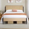 thumbnail image 4 of Ourlova Full Size Rattan Bed Frame with Natural Rattan Headboard - Bed Frame Bohemian Style Platform Under Bed Storage, No Box Spring Needed, Easy Assembly, White Oak, 4 of 5