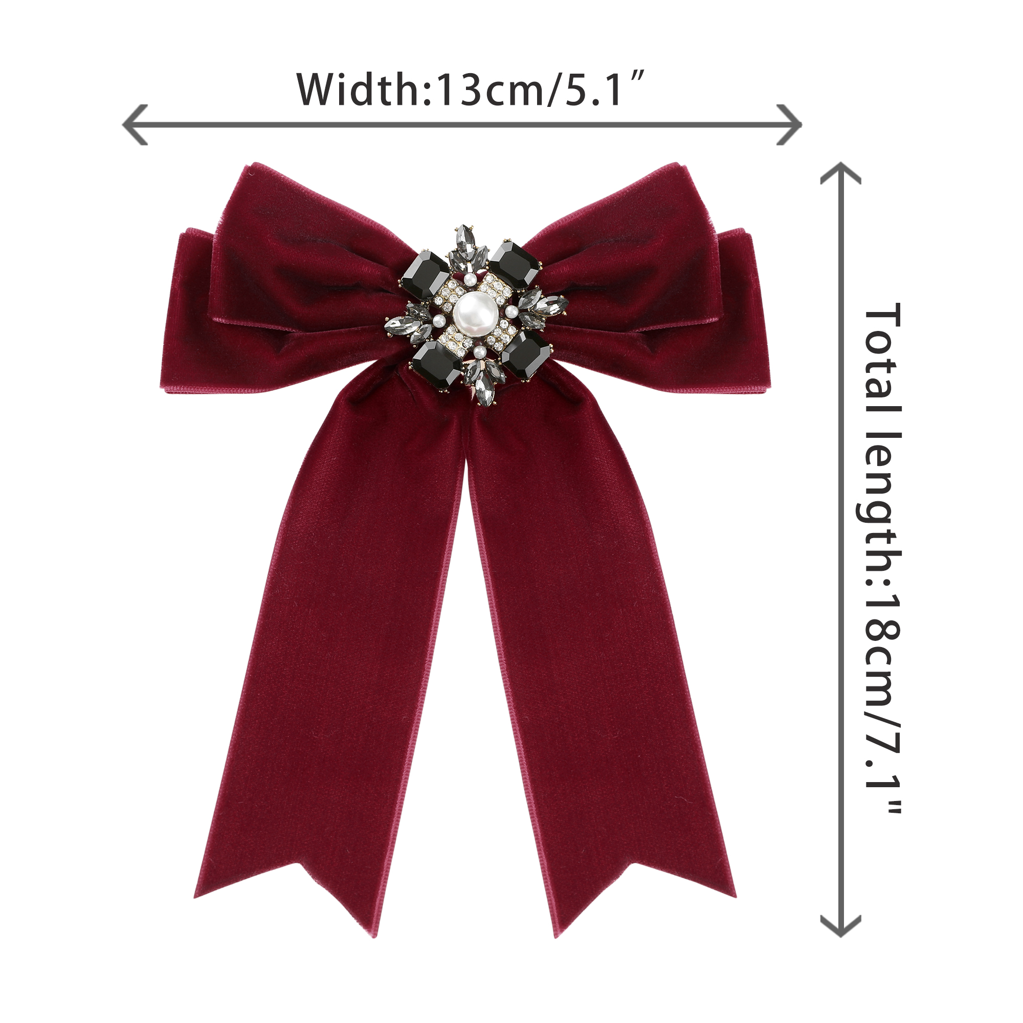 DARING DIVA Women's Elegant Velvet Pre-Tied Bow Tie with Rhinestone Red