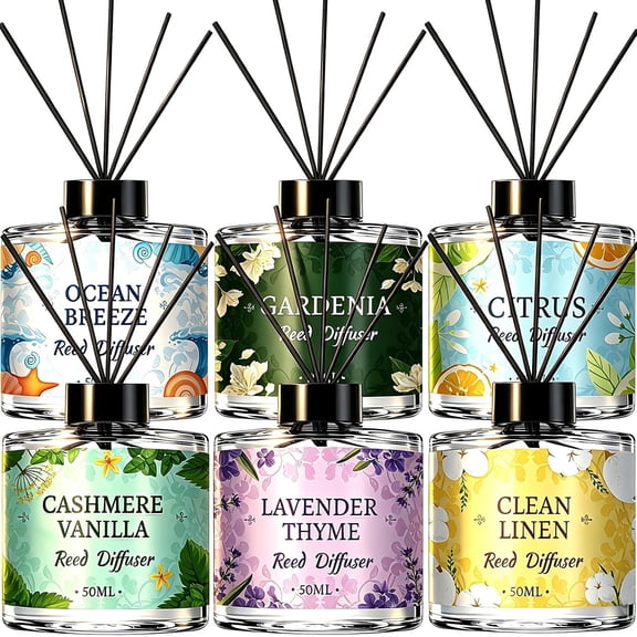 6 Pack Reed Diffuser Set, Diffusers for Home with 30 Sticks