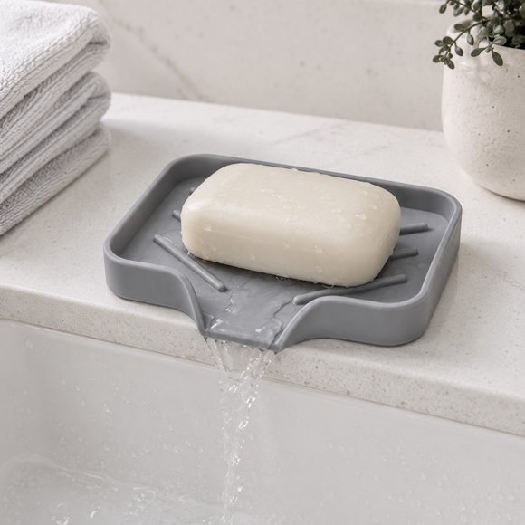 Silicone Soap Dishes With Drains Spout Draining Sink Organizer Tray For Bathroom And Kitchen Sponges And Dispensers Antiskid And Dishwasher Safe
