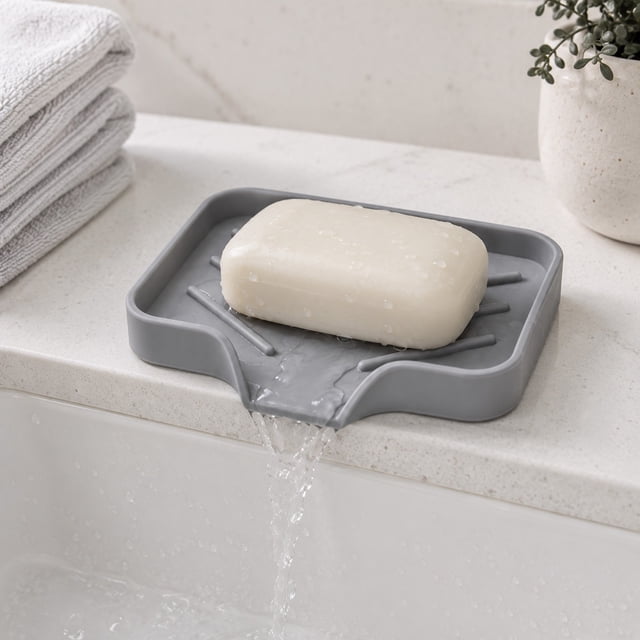 Silicone Soap Dishes With Drains Spout Draining Sink Organizer Tray For Bathroom And Kitchen Sponges And Dispensers Antiskid And Dishwasher Safe