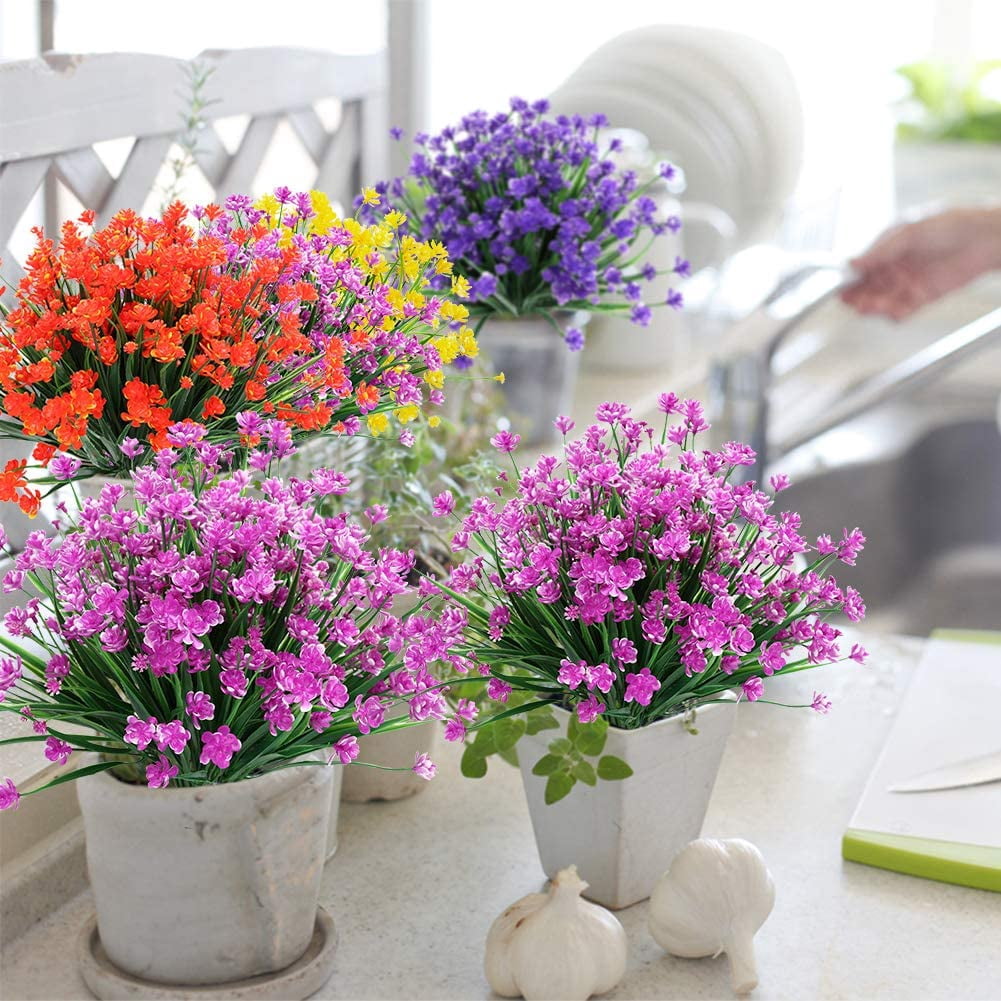 Artificial Outdoor Flowers, Fake UV Resistant Foliage Greenery Faux Plants Shrubs Plastic Bushes for Indoor Outside Hanging Planter Wedding Farmhouse Decor (Pink)