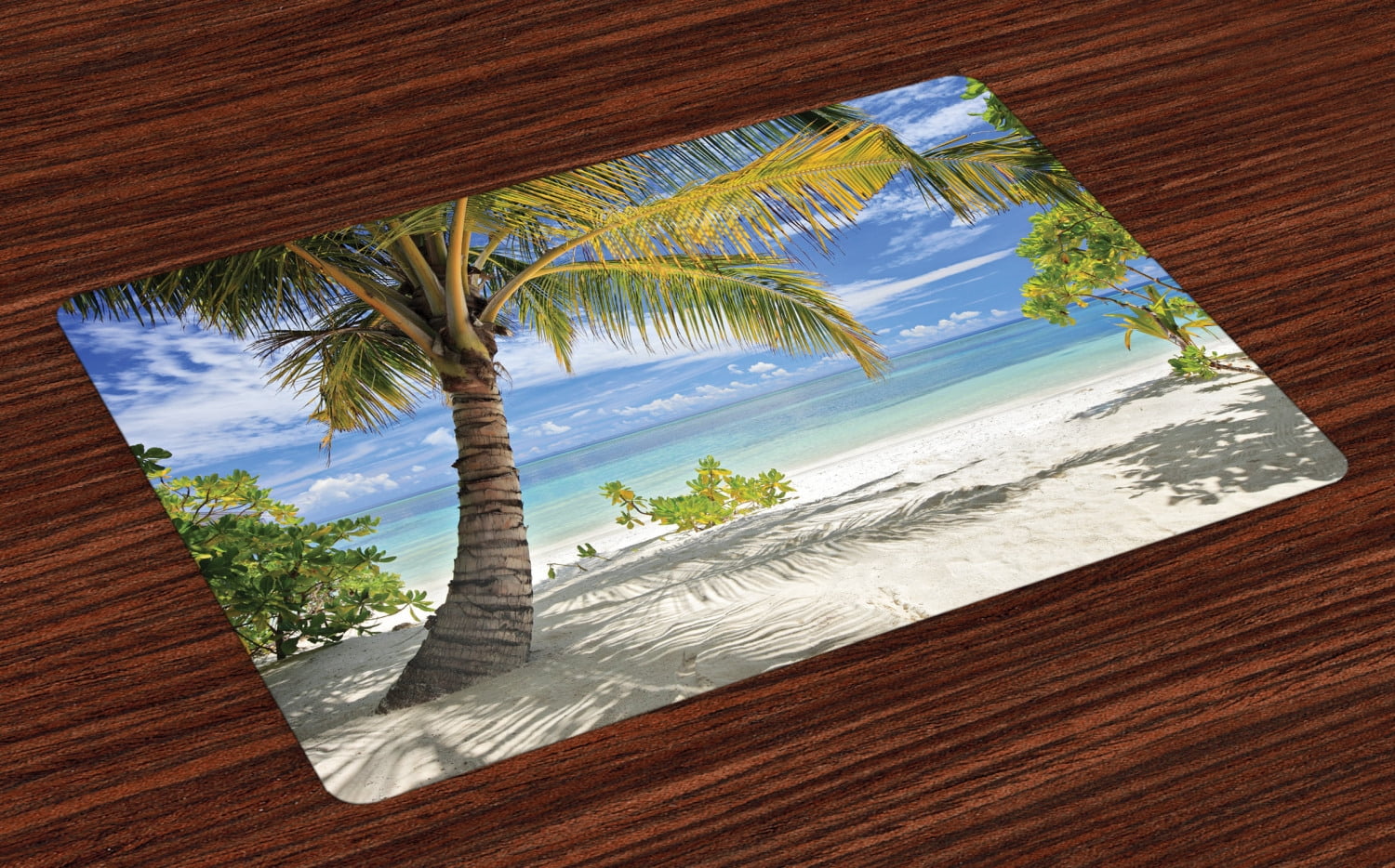 Palm Tree Placemats Set of 4 Tropical Sandy Beach with Palm Trees