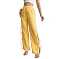 thumbnail image 2 of Womens Gingham Plaid Wide Leg Pants Y2k Lounge Pants Lace Up Loose Trousers Yellow XXL, 2 of 10