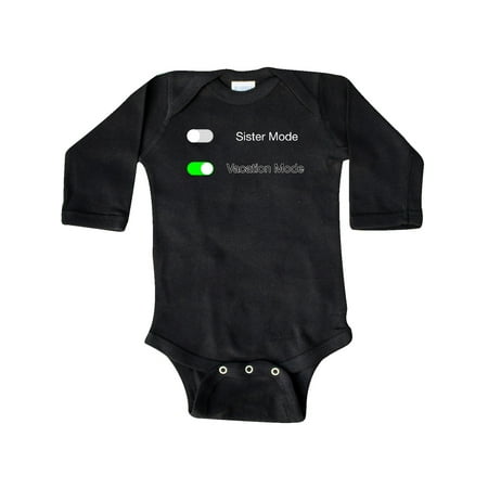 

Inktastic Vacation Mode ON Sister Mode OFF Gift Baby Boy or Baby Girl Long Sleeve Bodysuit