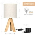 thumbnail image 3 of Small Bedside Table Lamp Wooden Tripod Nightstand Lamp with Fabric Linen Shade, 3 of 6